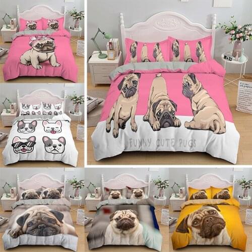 Trendy Puppy Pug Bedding Hippie Boho Style Pet Duvet Cover Set