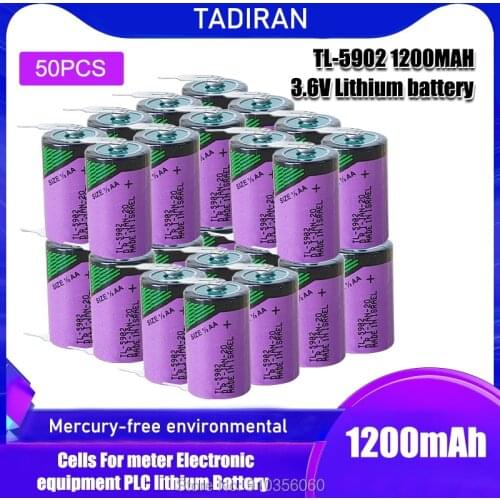 50pcs/lot New FOR TADIRAN ER14250 3.6V 1/2 AA 1/2AA 1200mAh primary battery TL-5902 PLC Lithium Battery With Pins