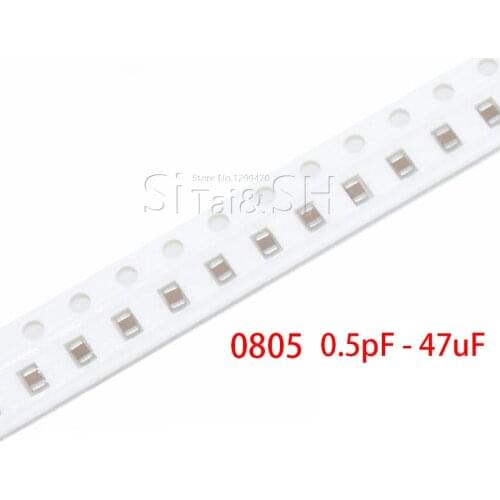 100pcs 0805 SMD Chip Multilayer Ceramic Capacitor 0.5pF - 47uF 10pF 22pF 100pF 1nF 10nF 100nF 0.1uF 1uF 2.2uF 4.7uF 10uF 22uF