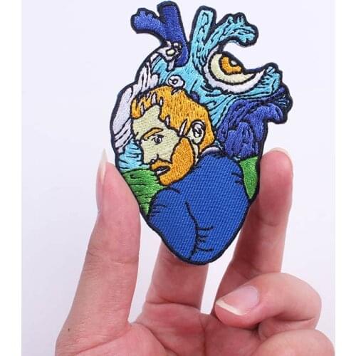 DIY Van Gogh Heart Patches For Clothing Stickers Punk Biker Patch Jean Jacket Sewing Apparel Fabric Accessories Iron On Patches