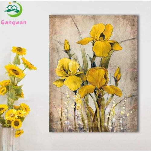 Wall Vintage Canvas diamond embroidery iris Painting Wall Pictures for Living Room Flower diamond mosaic full square round decor