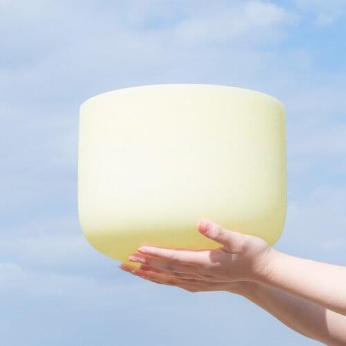 New 8Inch Light Yellow E Note Color Frosted Quartz Crystal Singing Bowl