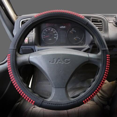 KKYSYELVA Leather Steering Wheel Covers for Car Bus Truck 40 42 45 47 50cm Diameter Auto Steering-wheel cover