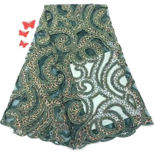 Wholesale Green Color High Quality African Tulle Lace French Tulle Lace Fabric With Sequin Embroidery For Wedding Dress Material