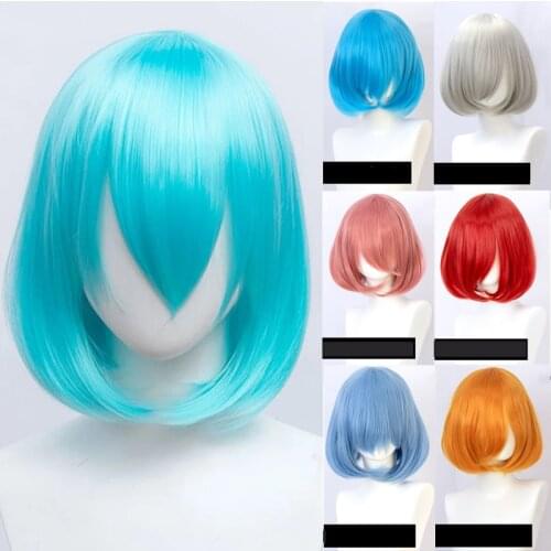 DIANQI Synthetic Short Straight Light Blue Anime Wig With Bangs Wigs For Women Christmas Cosplay Heat Resistant Daily Wear Wig
