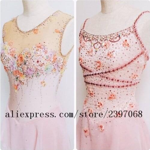 Pink figure skating dresses for women competition ice skating dress custom spandex crystals kids ice clothes free shipping B432