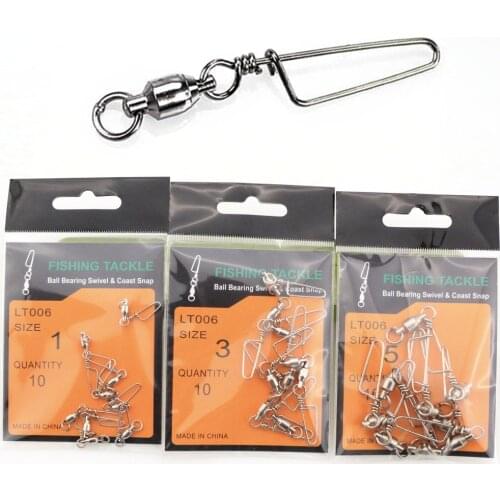 Stainless Steel Fishing Connector Ball Bearing Rolling Swivel nice Snap Fishing Accessories Interlock Snap Tackle 10pcs