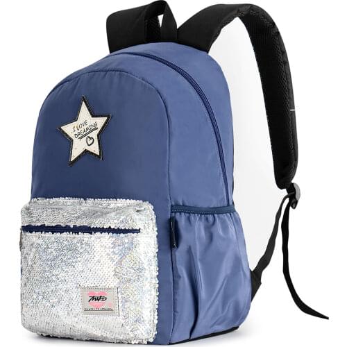 Glitter Sequins Backpack For Girls Women Waterproof School Bag College School Student Book Bag 16 Inch（Blue)