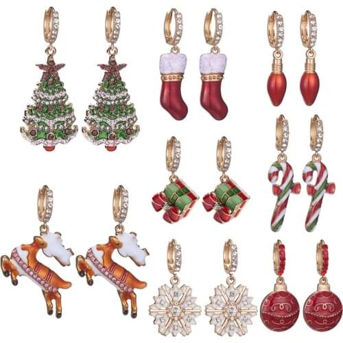 Christmas Multiple Red Green Snowman Bells Drop Earrings For Women Girl Metal Tree Snowflake Elk Dangle Earrings Party Jewelry
