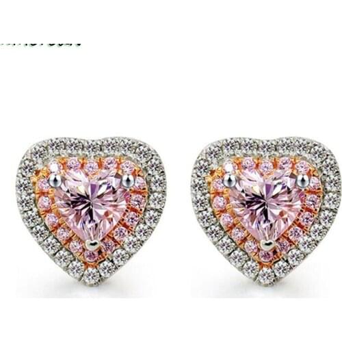 MHS.SUN New Arrival Love Heart AAA Cubic Zirconia Earrings For Women Pink CZ Crystal Jewelry Earrings For Wedding Party Gift