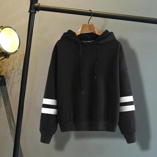 Double Stripe Hooded Sweatshirt Women Hoodies Casual Solid Color Loose Sleeves Pullover Blouse Spring Autumn Clothes