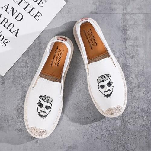 Fashion Flats Embroidered Mens Loafers Shoes Linen White Slip-on Male Espadrille Canvas Fisherman Shoes Men zapatillas hombre