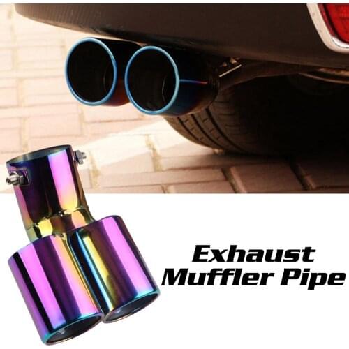 Universal Dual Air-Outlet Car Rear Exhaust Muffler Pipe Stainless Steel Bluing Tail Throat Liner Pipe