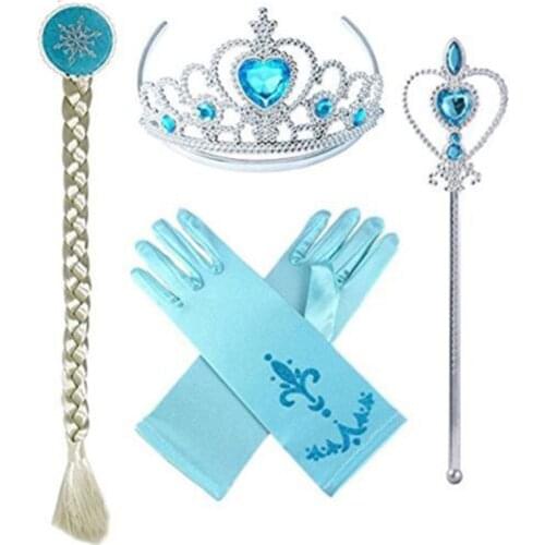 Elsa Princess Anna Jewelry Blue Set Crown Magic Wand Gloves Wig Scorpion Birthday Party Friends Children Decoration