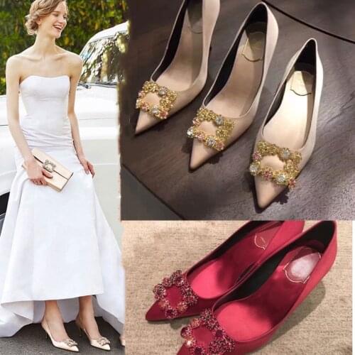 Womens shoes 2021 rhinestone wedding shoes, leather high heels, stiletto, pointed toe shoes, fashionable and versatile