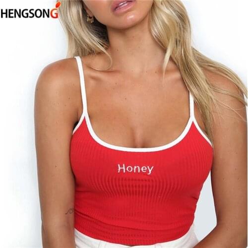 Women Honey Letter Strap Tank Tops 2021 Female Slip Crop Tops Sexy Camis Club Camisoles White Red Ladies Short Tight Shirt