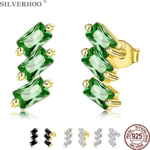 SILVERHOO 925 Sterling Silver Earrings For Women Fine Jewelry Earrings Simplicity Geometric Zircon Female Earring Gift New Trend