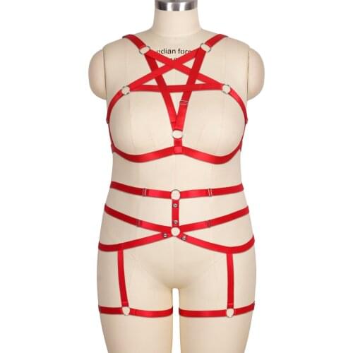 Plus Size Bdsm Sexy Body Harness 2 Pcs Set Erotic Underwear Women Goth Chest Pentagonal Bondage Straps Garter Belts Fetish Rave