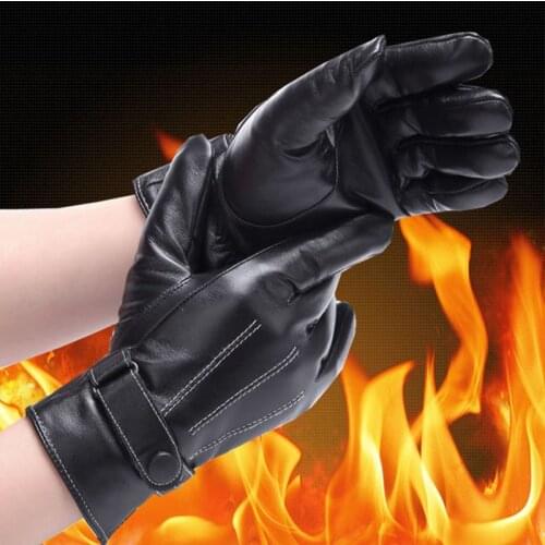 Winter Fashion Black Leather Gloves Outdoors Windproof Warm Touch Screen Washable Leather Fleece Gloves For Men And Women AEP8