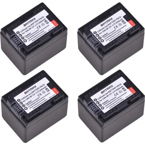 4Pc 3000mAh BP-727 BP 727 BP727 Battery for Canon VIXIA HF R30 M50 M52 500 M56 M506 R36 R38 R306 R400 R500 R600 R60 R62