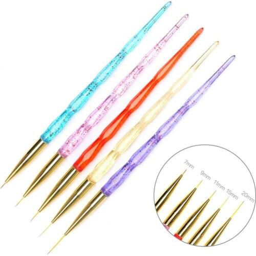 5Pcs Nail Art Line Painting Brushes Lines Liner Drawing Pen Manicure Tools 7-20mm Crystal Acrylic Thin Liner Pen Ainting Brush