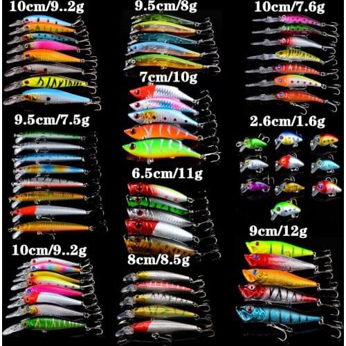 66pcs/lot Fishing Bait Set Mixed 10 Models Fishing Lures Artificial 66 Different Colors Crankbait Wobbler Fishing Tackle Y-T95