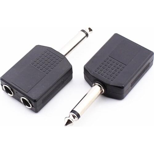 Free Shipping20PCS Double Jack 6.35MM Connector 6.35mm Speaker Mono Plug to 2x6.35mm mono JACK Connector/audio adapter