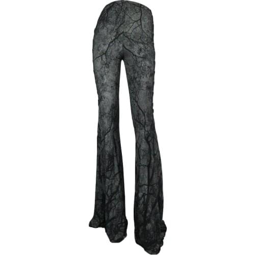 Vintage Gothic Women Pants Lace Up Bandage Pants Tree Root Pattern Elastic High Waist FLare Trousers Women
