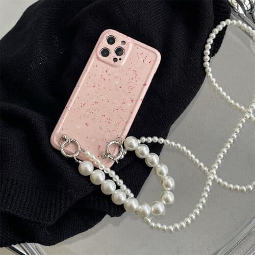 Milkshake Pattern Back Cover Phone Case for IPhone 7 7P 8 8P X XS XR XS MAX 11 11PRO 11PROMAX 12 PRO Pearl Design Hanging Chain
