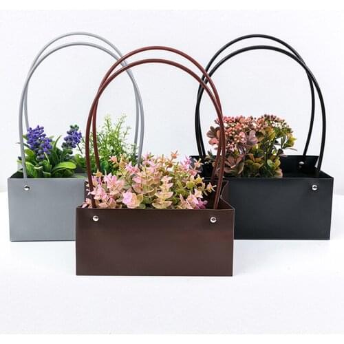 Flower Packaging Boxes With Handle Kraft Paper Bouquet Carry Bag Florist Bouquet Packaging Supplies Party Decoration Xmas Gift