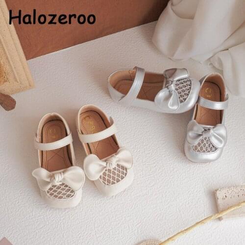 New Spring Baby Girls Princess Shoes Children Bow Brand Flats Toddler Mesh Shoes Kids Silver Flats Dress Shoes Sweet Mary Jane