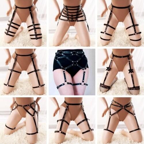 Gothic Womens Lingerie Leather Sex Costumes Bdsm Bondage Suspender Sexy Leg Harness Fashion Garter Body Strap Belt Stockings