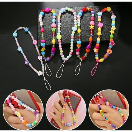Simulated Pearl Anti-lost Mobile Phone Chain Heart Love Letter Mobile Phone Strap Lanyard Cellphone Case Hanging Cord for Women