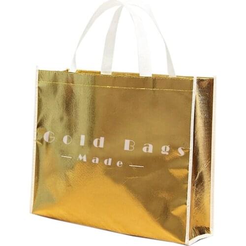 Customized Durable Extra Large Reusable Silver Gold Lamination Non Woven Metallic Shopping Bag Tote Bag For Shopper Wedding
