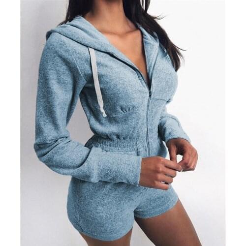 Fashion Casual Sports Hooded Playsuits Overall Autumn New Women Long Sleeve Solid Color Slim Fitness Running Jumpsuit Rompers