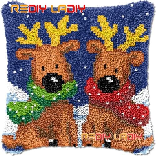 Latch Hook Cushion Christmas Deers DIY Needlepoint Kits Chunky Acrylic Yarn Arts Crocheting Lofty Pillow Case Hobby & Crafts