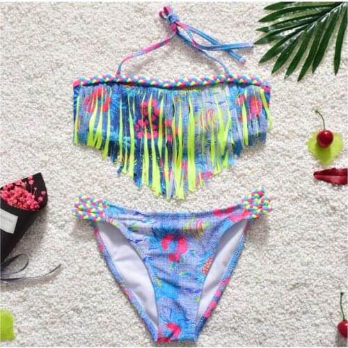 Child Princess Flower tassel Swimwear bikini Refreshing Naval Style girl swimming suitable For 5-14 years old girls Gifts
