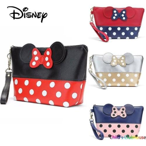 Disney PU Bowknot Mickey Mouse Plush Purse Multi-function Women Bag Mini Girl Toy Cosmetic Wallet Mummy Zipper Toiletry Bags