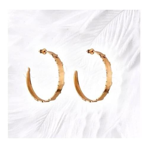 Fashion Hoop Earring Jewelry Gold Star Letter Circle Earrings Gold Color Circle Round Earrings For Women Girls Birthday Gift