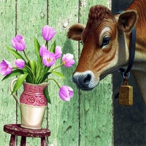 Flowers and cows Needlework Cross stitch sets Aida 14CT Unprinted Embroidery kits Arts Cross-Stitching,DIY Handmade home Decor