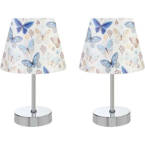New Best Metal Flip Dual Lampshade Table Lamp Chrome Blue Butterfly Lampshade