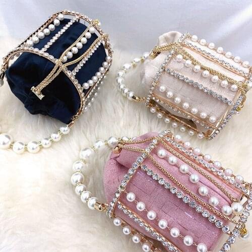2021 new pearl bag studded dinner bag female fragrance birdcage bag handbag women luxury designer bag