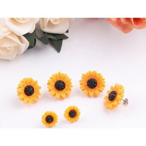 New Sunflower Earrings Stainless Steel Stud 15mm 18mm Resin Cabochon Earrings for Women Jewelry Gift