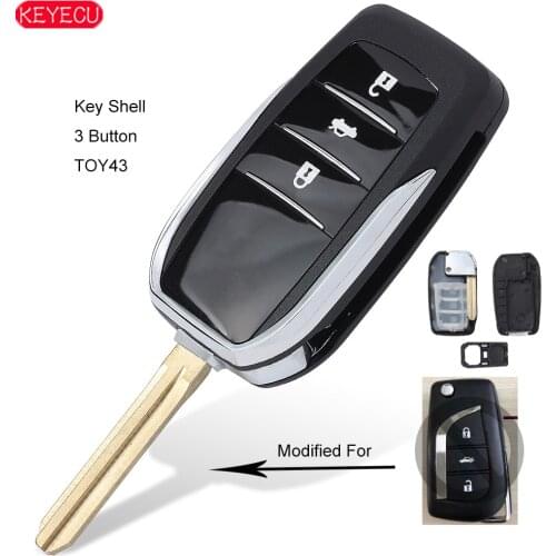 KEYECU Upgraded Flip Remote Shell Case Fob TOY43 3 Button for Toyota Alvon Camry Corolla RAV4 Venza Yaris