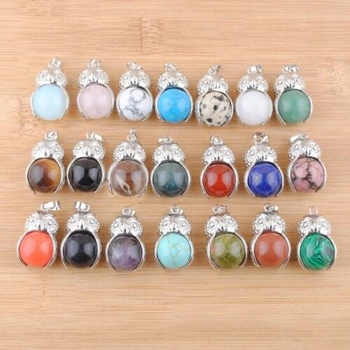 Wholesale Mixed 10Pcs/Lot Owl Shape Pendants Round Ball Natural Stone Beads For Necklace Jewelry Lapis Lazuli Opal Agates QBN427