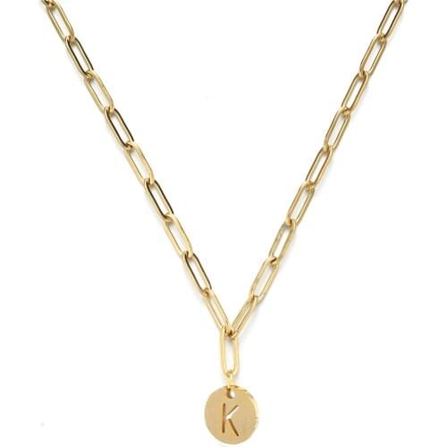 Stainless Steel Letter A-Z Initial Pendant For Women Round Coin Alphabet Necklace Jewelry Drop Shipping Wholesale