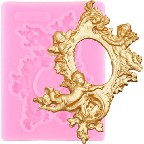 Baroque Relief Silicone Mold Mirror Frame Angel Fondant Cake Decorating Tools DIY Chocolate Gumpaste Mould Candy Resin Moulds