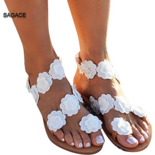 SAGACE Fashion Womens Toe Flower Flat Bottom Shoes Sandals Open Toe Rome Sandals Summer Shoes 2020 Beach Vintage Sandalias Mujer