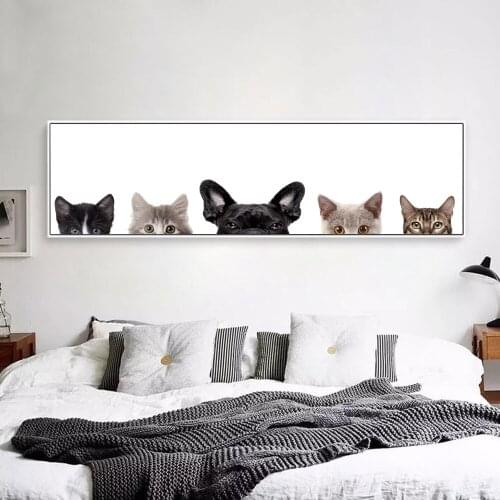 Nordic Unframed Cats And Dogs Canvas Art Print Painting Poster Creative Wall Picture for Children Room Decoration LZ502