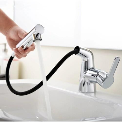 Solid Brass Chrome Plating Pull Out Spray Kitchen Basin Sink Water Faucet Mixer Tap Swivel Spout Bathroom Hot Cold Water Faucet